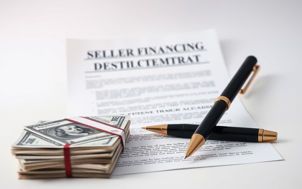 Seller financing image showing money and contract.
